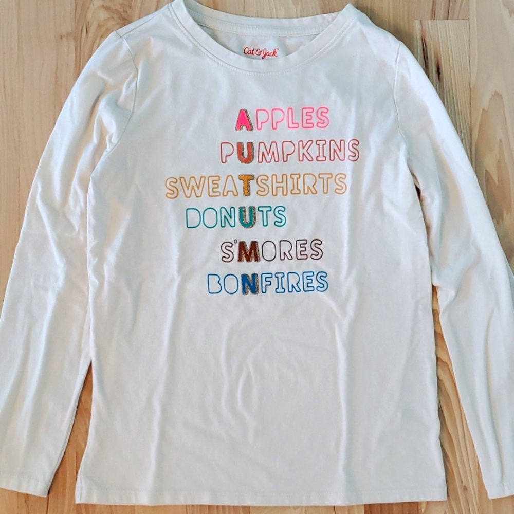 CAT & JACK Girls Autumn Fall Shirt "Apples Pumpkins"